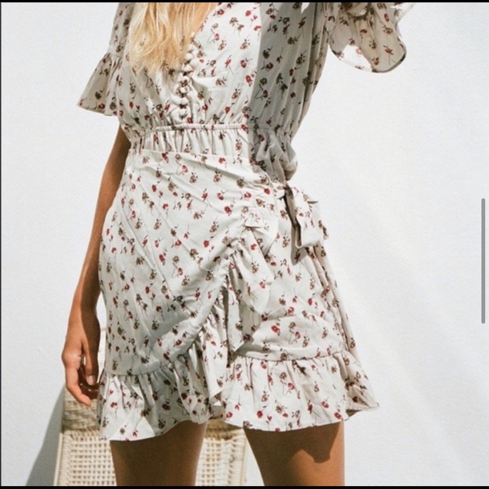 Sabo Skirt Cream Mini Dress with Red Floral Detail
